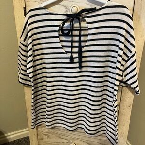 Stevie Hender Black and White Striped Short Sleeve Top
